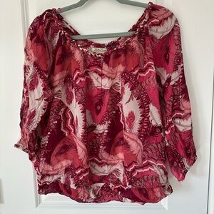 Lucky Brand Red Sheer Half Sleeve BoHo Blouse